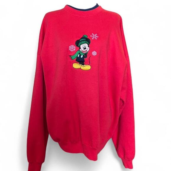 Vintage Disney Red Mickey Mouse Snowflake Sweatshirt Winter Holiday Crewneck - Picture 1 of 8